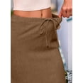 thumbnail image 6 of Linen Flared Maxi Skirt with Back Slit - Elastic Waist Drawstring Long Flowy Ankle-Length Skirt Brown M, 6 of 9