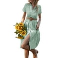 thumbnail image 4 of VISgogo Vestido camisero con botones para mujer, casual, manga corta, estampado a cuadros, vestido midi de línea A VISgogo  moda, 4 of 9