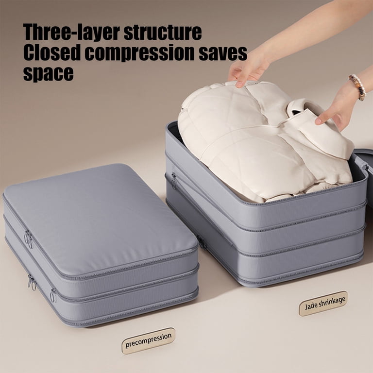 Self Compression Storage Bags For Clothes - Space Saving Travel Packing Organizers With Handles (Pink, Medium)