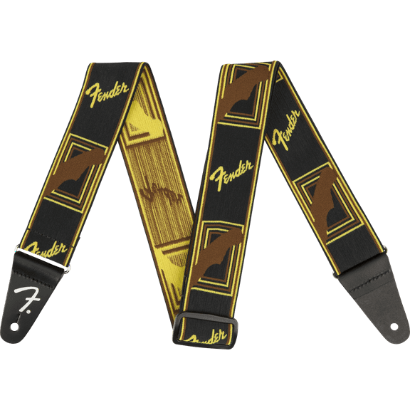 Fender Weighless Monogrammed Guitar Strap, Brown/Yellow/Brown