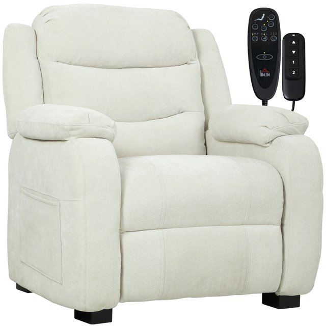 Beige Power Massage Recliner Chair, 8-Point Vibration Massage Single Sofa with USB Port, Remote Control & Memory Positions, Velvet Fabric Living Room Armchair, 35.4" W x 41.3" H
