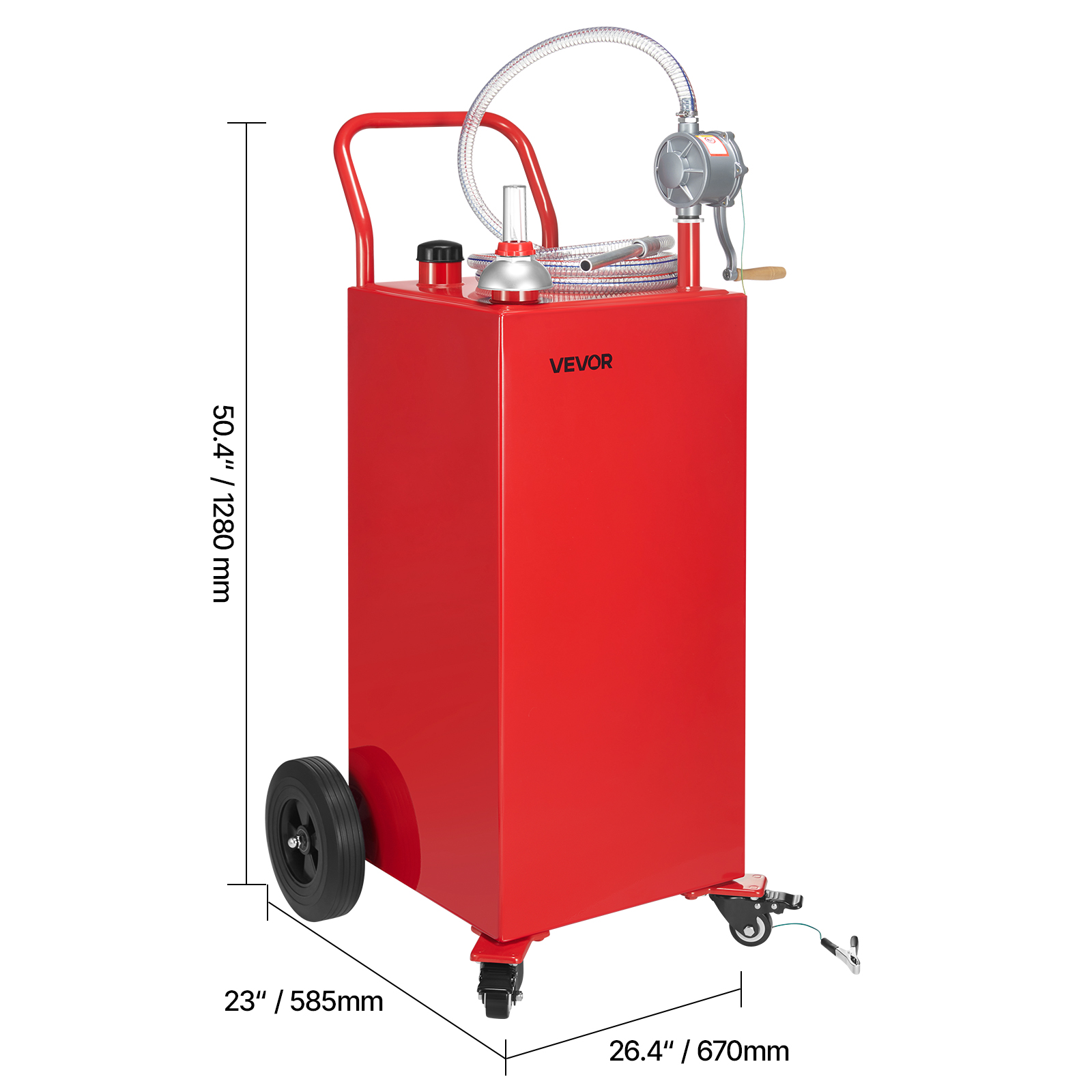 VEVOR 40 Gallon Fuel Caddy, Gasoline & Diesel Fuel Tank with Manual Transfer Pump, Portable Fuel Storage Tank with 4 Wheels & 10 ft Hose, Gas Caddy for Cars, Lawn Mowers, ATVs, Boats, More, Red
