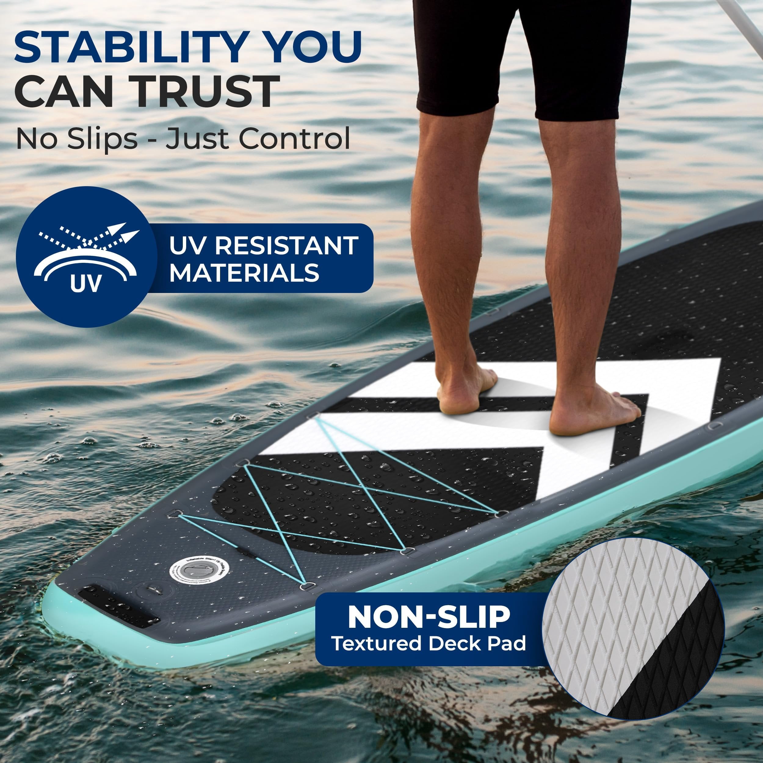 SereneLife 10 Inflatable Stand Up Paddle Board with Premium SUP Accessories - 33 Wide Stable Design with Non-Slip EVA Deck Pad for Youth and Adults, 350 lbs. Capacity
