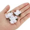 thumbnail image 4 of Uxcell Mini Satin Ribbon Roses Small Rosettes Fabric Flowers with Green Leaves White 30 Pcs, 4 of 6