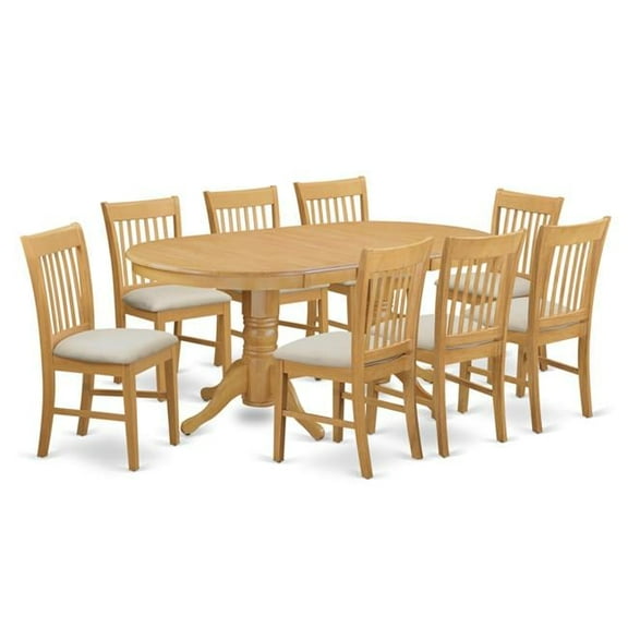 Small Kitchen Table & 8 Dining Room Chairs, Oak