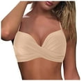 thumbnail image 3 of Bikini Top Plus Size Women Swimwear Tops Full Coverage Bikini Top Push Up Swim Crop Top Tie Back Bathing Suit Tops Female Womens Bikini & Tankini Tops(Beige,XL), 3 of 9