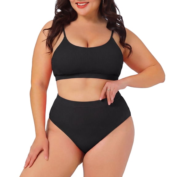 Agnes Orinda Women's Plus Size 2 Piece Swimsuit Adjustable Spaghetti Straps Tummy Control Swimwear Bikini Bathing Suits 2026 1X Black