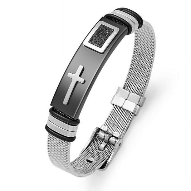 Stylish Men s Adjustable Bracelet Cross Stainless Steel Mesh Chain Wrist Band Bracelet Walmart