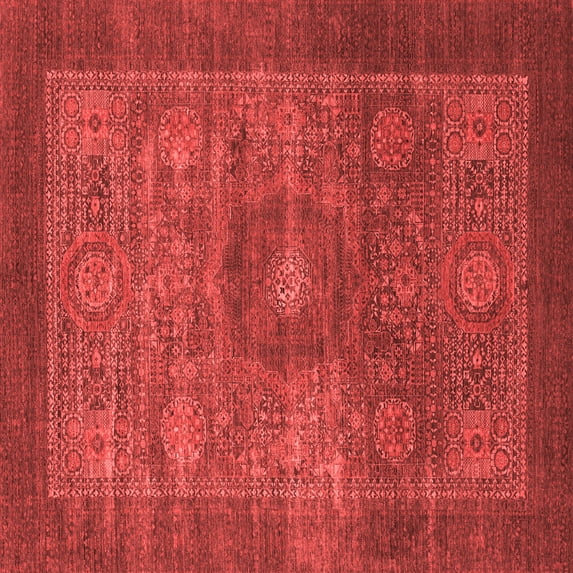 Ahgly Company Machine Washable Indoor Square Abstract Red Modern Area Rugs, 8' Square