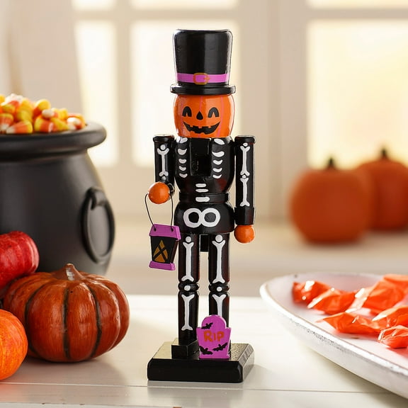 Fun Express 3" x 10" Halloween Jack-O’-Lantern Wooden Nutcracker Tabletop Decoration