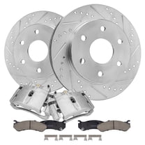 Detroit Axle - Front Brake Kit for Silverado Sierra Savana Express 1500 GMC Chevy Astro, Drilled & Slotted Disc Brake Rotors Ceramic Brake Pads Brake Calipers Replacement : 12'' inch Rotors