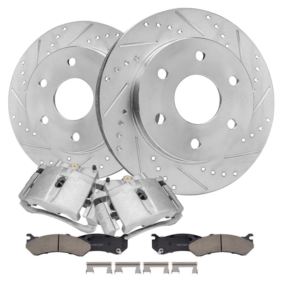 Detroit Axle - Front Brake Kit for Silverado Sierra Savana Express 1500 GMC Chevy Astro, Drilled & Slotted Disc Brake Rotors Ceramic Brake Pads Brake Calipers Replacement : 12'' inch Rotors