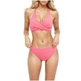 thumbnail image 4 of UTSJKR Two Piece Bikini Sets for Women Halter Wrap Criss Cross Bathing Suit Summer Fashion High Waisted Bikini Swimsuit Pink L, 4 of 5