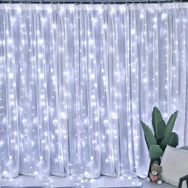 Yorbay Fairy Curtain String Lights, 9.8 x 9.8 ft Curtain of String Lights with Remote Control, 300 LED Indoor Outdoor Decorative Christmas Twinkle Lights for Bedroom, Patio, Party Wedding(White)