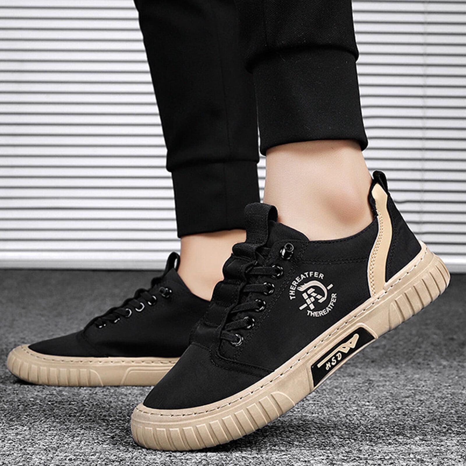 Tloowy Summer Men's Shoes Ice Silk Fabric Canvas Shoes Gray Flat Casual Shoes, Adult Unisex, Size: 7, Black