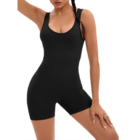 INSPIRE CHIC Women's U Neck Full Body Shaper Hollow Back Butt Lifter Shapewear Bodysuit S Black