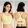 thumbnail image 6 of Xfvqtps Women Workout Bra Tank Top Back Buckle Cross Straps Solid Color Fit High Impact Push up Sports Bra Built-in Bra Crop Top Yellow, 6 of 9