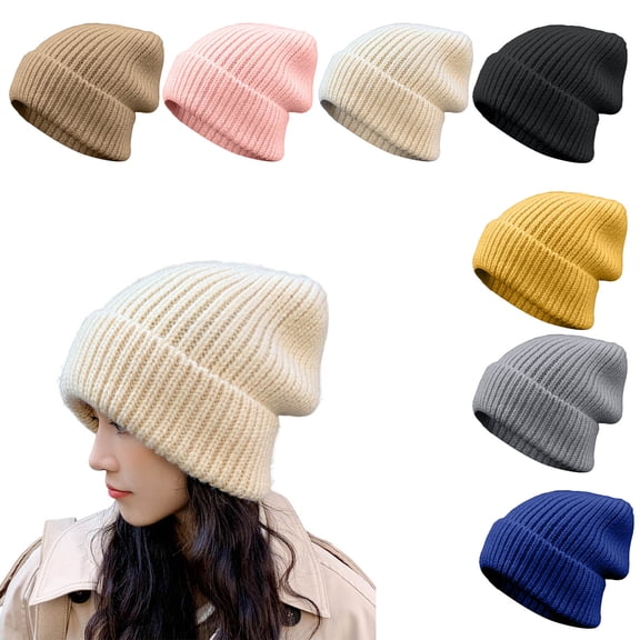 Lispipm Knitted Beenie for Women Men Furry Fleece Stretchy Outdoor Winter Cap College Fashion Soft Daily Hats Beige