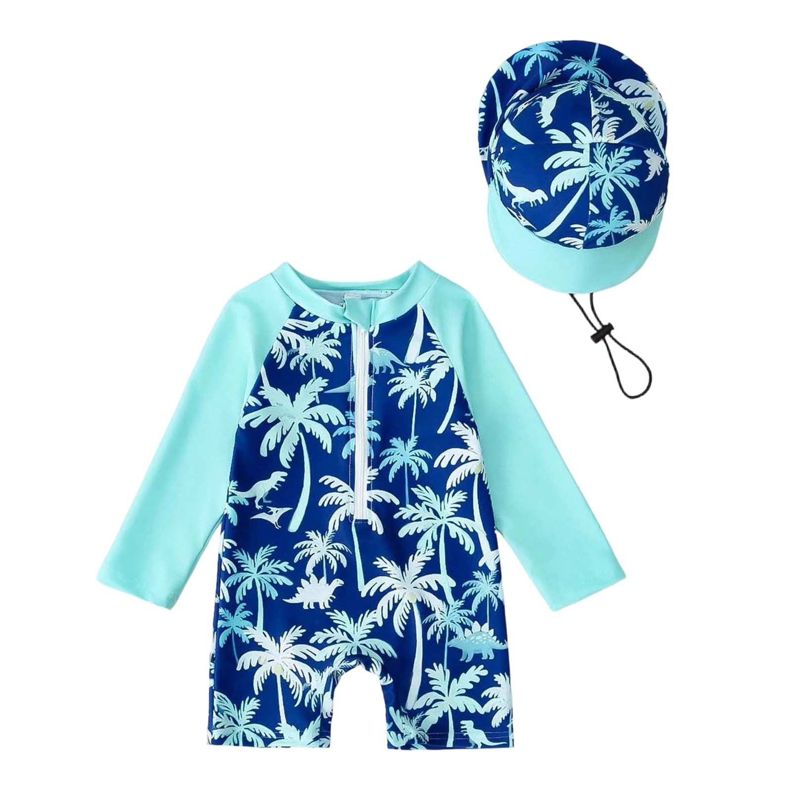 NordicNest Boys Swimwear Kids Long Sleeve Swimsuit UPF 50+ Rashguard with Detachable Hood for Toddler 6M-4Y #002 Green 100