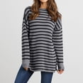 thumbnail image 6 of Baqcunre Womens Sweaters Women's Autumn And Winter Casual Loose Fitting Long Sleeved Round Neck Mid Length Hem With Split Stripe Patchwork Sweater Hoodies For Women Womens Fall Tops Grey L, 6 of 6
