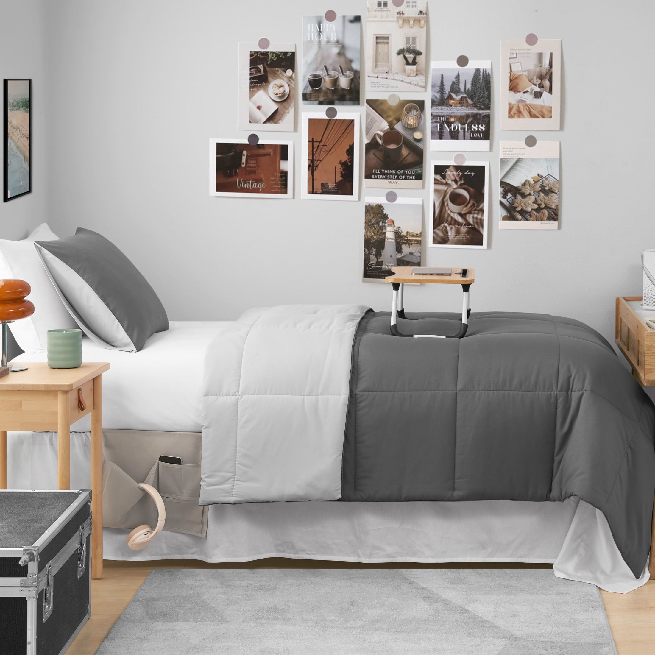 The Sheet Lab Reversible Box Stitch Comforter Set, 2-Piece Twin/Twin XL – Dark Grey/Light Grey