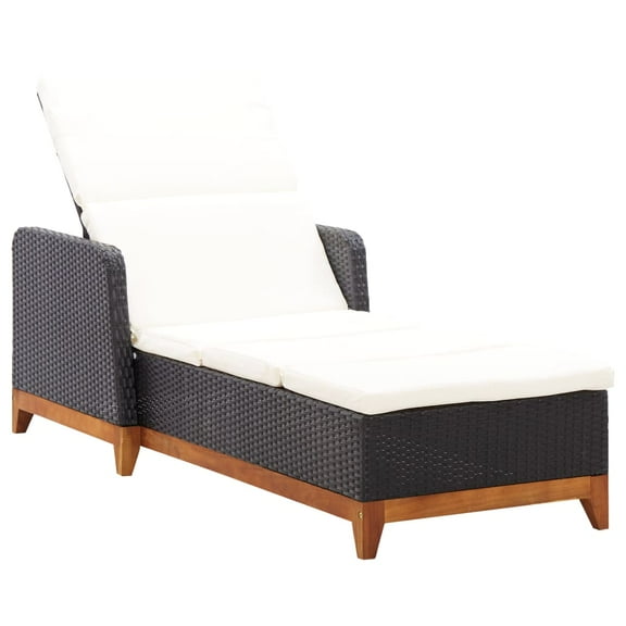 vidaXL Sun Lounger Poly Rattan and Solid Acacia Wood Black