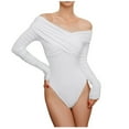 thumbnail image 1 of Body de manga larga con hombros descubiertos para mujer - Poliéster, tallas XS-XL, diseño sexy plisado, cierre a presión, versátil para fiestas/uso diario, 1 of 5
