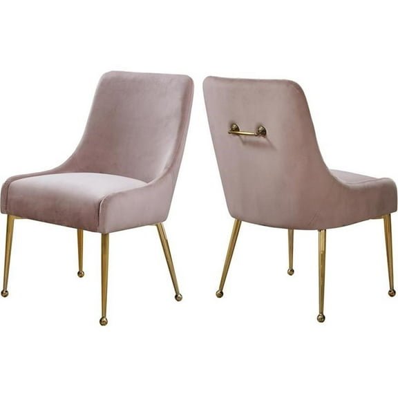 Maklaine Contemporary 19.5"H Velvet Dining Chair in Pink (Set of 2)