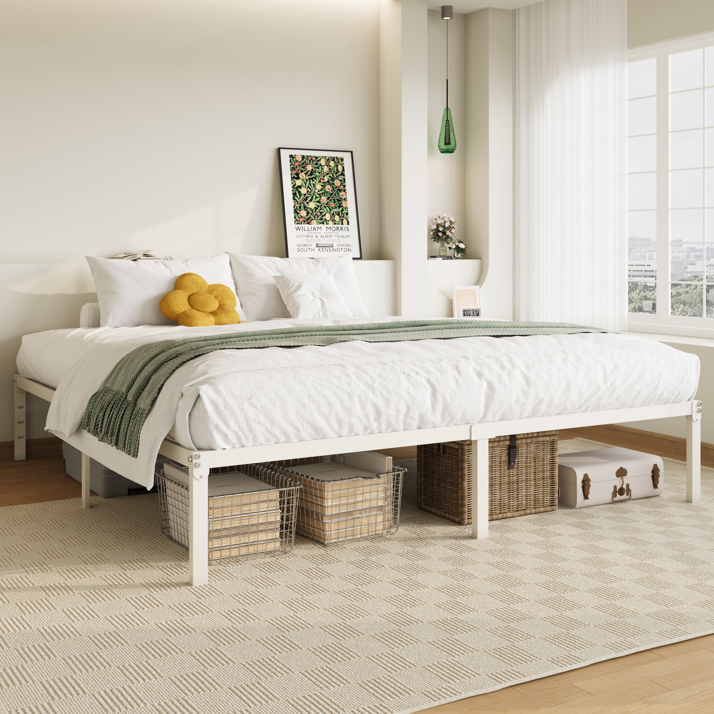 Allewie King Size Bed Frame, 14 inch Metal Platform Beds with Storage Space, No Box Spring Needed and Easy Assembly, White