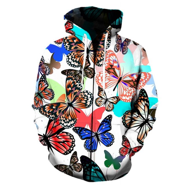 Spring And Autumn Cartoon Butterfly Pattern zipper Hoodie Casual O Neck Oversized Sweatshirt Hooded Pullover Jacket Men Clothing
