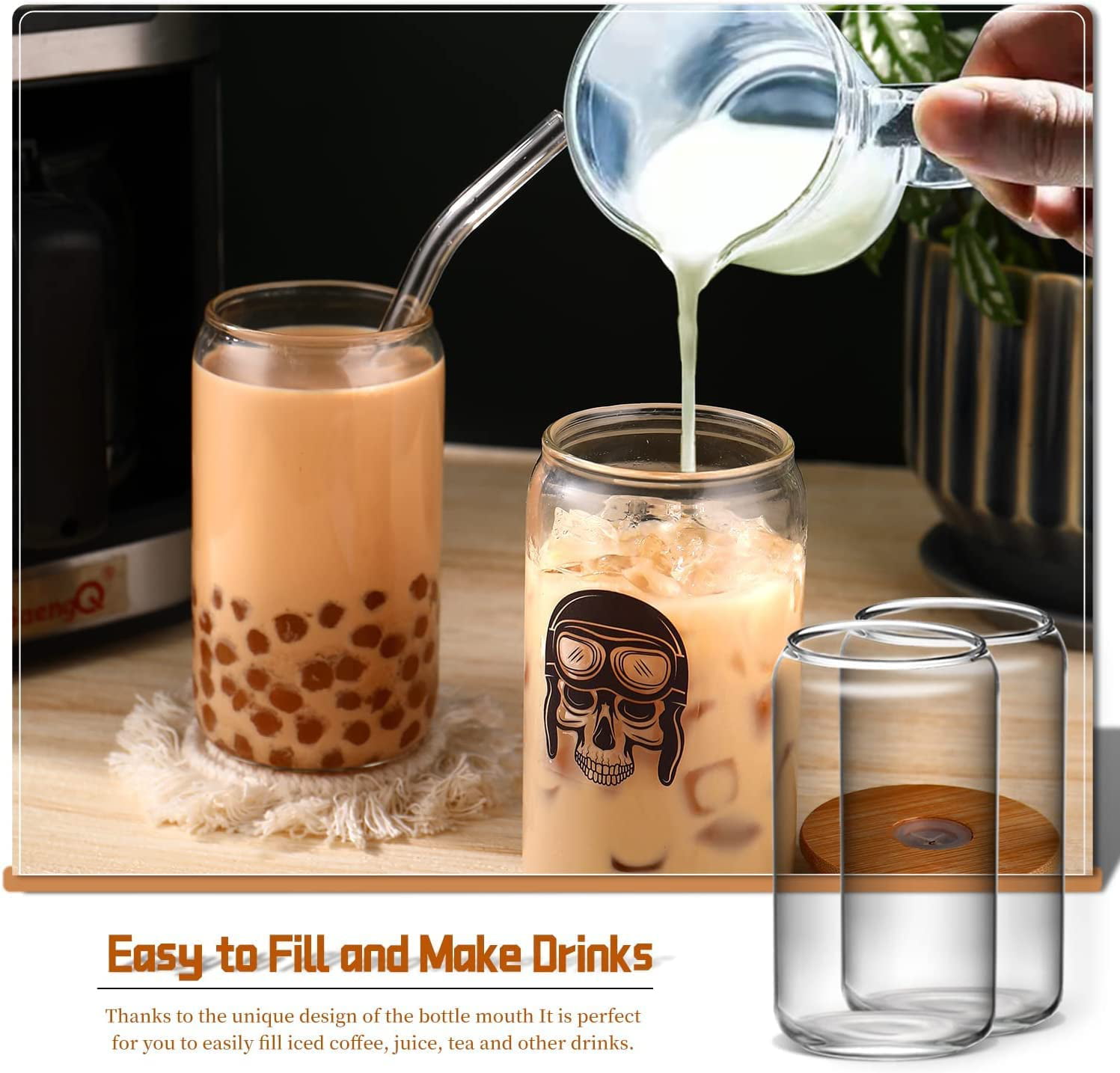 Glass Cups with Lids and Glass Straws with Design 4pcs Set - 16oz Cute Iced  Coffee Sublimation Glass…See more Glass Cups with Lids and Glass Straws