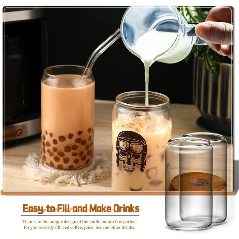  Marksle Home Glass Cups With Lids And Straws - 16oz Iced Coffee  Cup 4pcs Set - Glass Iced Coffee Cups with Lids – Glass Tumbler with Straw  and Lid - Glass