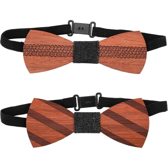 Wooden Bowtie Necktie Adjustable Bowties Mens Wood Bow Tie with Polyester Band