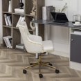 thumbnail image 2 of Adjustable PU Leather White Tufted Leisure Chrome Nail Head Trim Upholstery Home Office Chair, 2 of 8