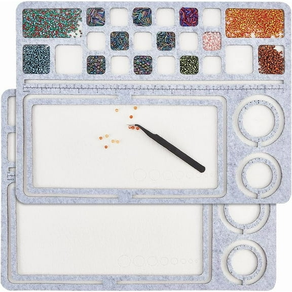 15x11inch Felt Bead Design Board Gray Felt Beading Mat Bead Tray with Grids DIY Beading Pads for Art Crafts Jewelry Making Beading Supplies 6mm Thick Gray