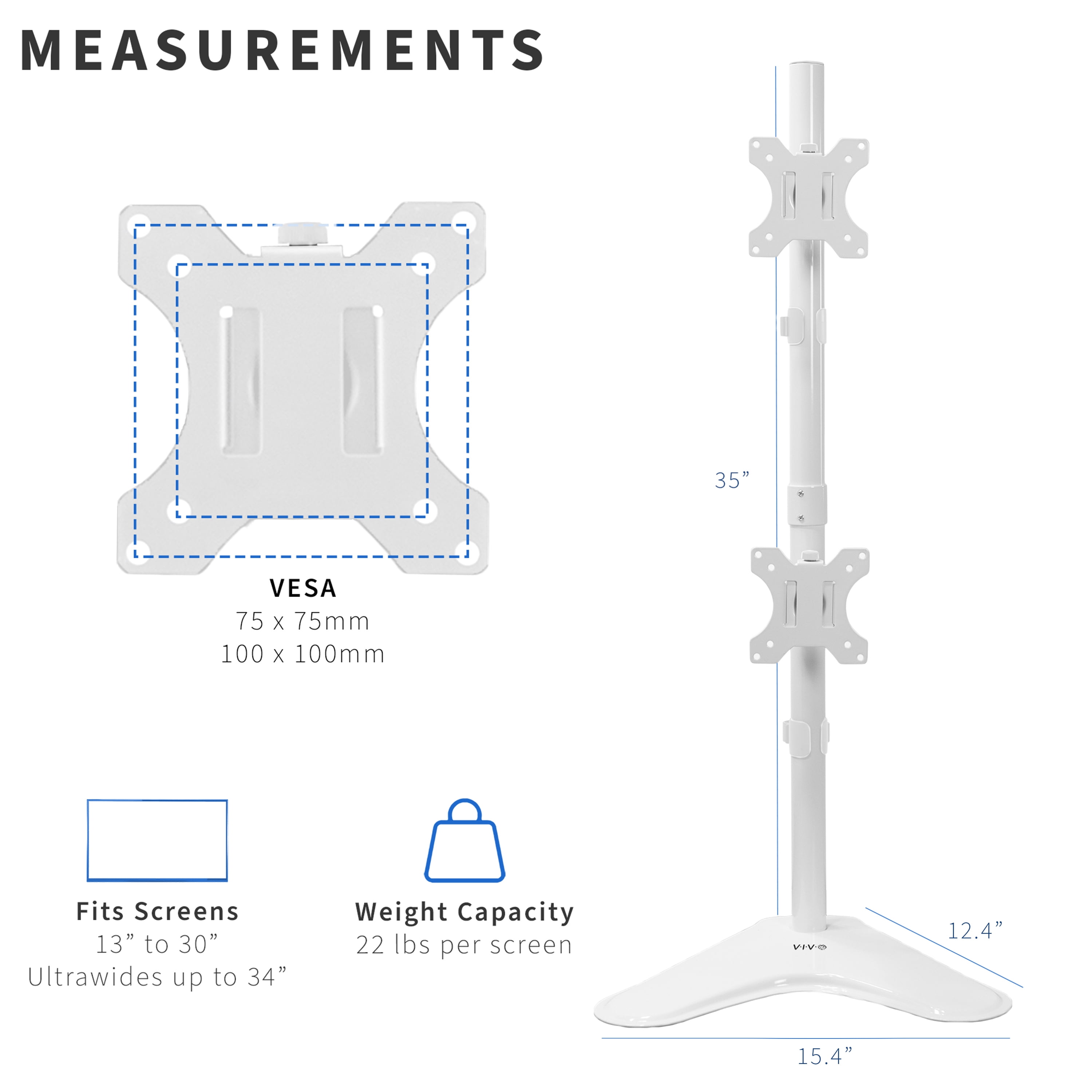 VIVO White Dual LCD Monitor Vertical Stand Mount, Fits 2 Ultrawides up to 34"