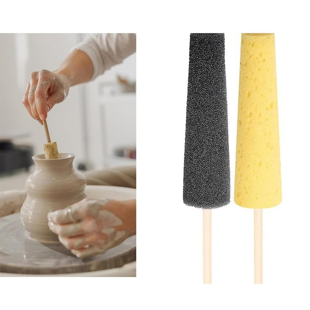 Rvaymup 10Pcs Pottery Trimming Tool Pottery Sponge on Stick for Ceramic Clay Trimming