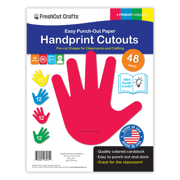 FreshCut Crafts Punch Out Paper Cutouts, Handprint Shapes, Primary Colors, 48 Pieces