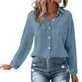 thumbnail image 4 of Fall Outfits For Women 2025 Spring Summer Solid Color Cotton Linen Pleated Belt Pocket Loose Casual Long Sleeved Shirt, Daily Wear 1PC, Blue 5XL, Size 3XL-5XL, 4 of 6