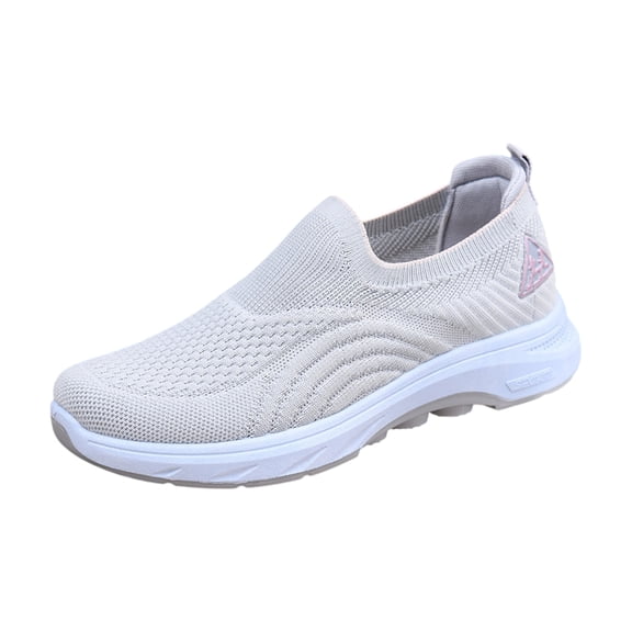 longantii Women's Orthopedic Slip-On Sneakers: Breathable Mesh Knitted Walking Shoes with Arch Support, Non-Slip Sole Wide Width for Comfort Light Gray