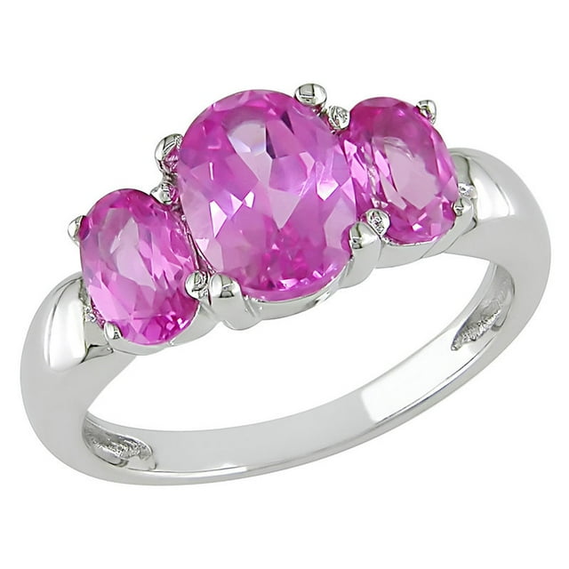 5.00 Carat (ctw) Lab-Created Pink Sapphire Three-stone Ring in Sterling Silver