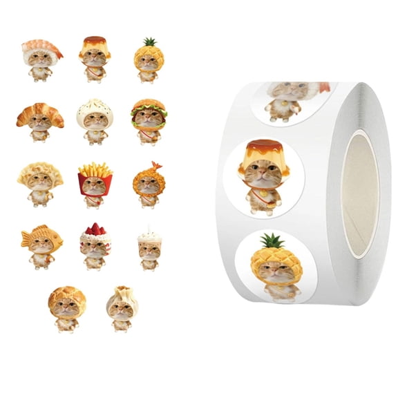 500Pcs Adorable Food Kitten Themed Sticker Wrapping Labels for Scrapbooking Notebook Snowboard Phone Cover Decoration