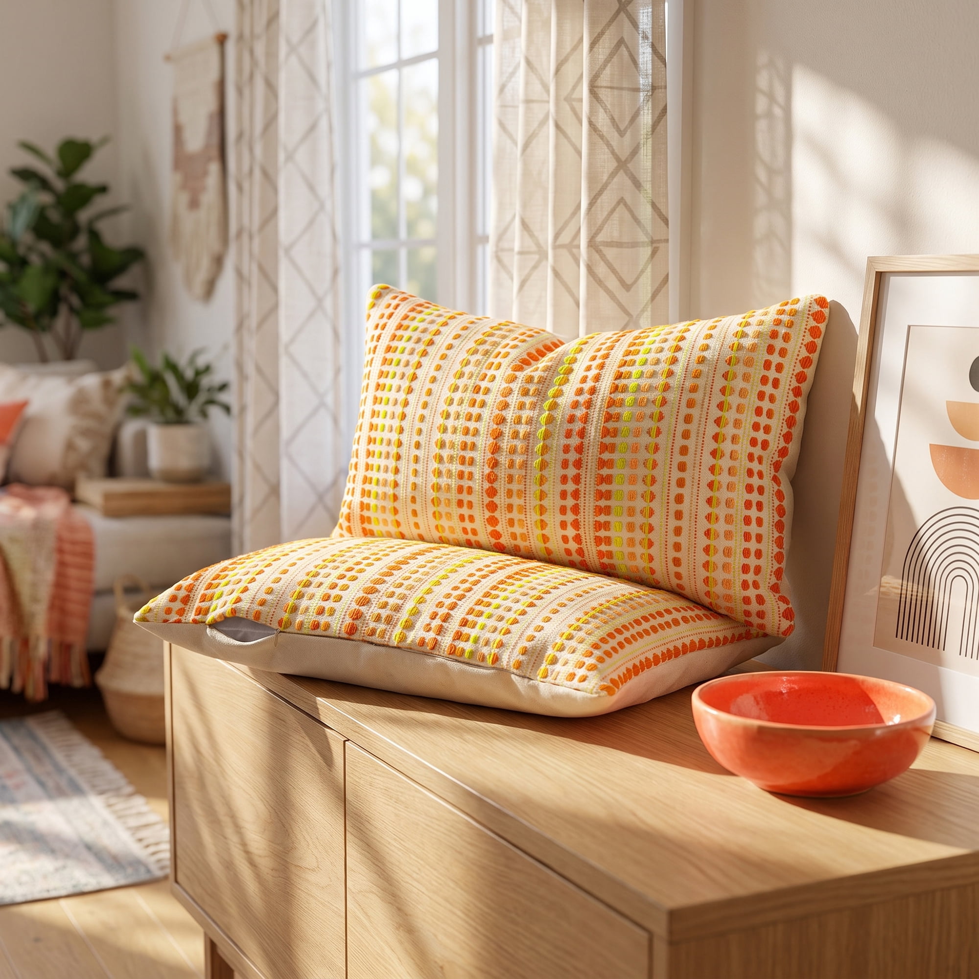 Unique Bargains Chenille Geometric Throw Pillow Covers 2 Pc Striped Cases Yellow 20"x12"