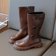 thumbnail image 4 of Miluxas Girls Bow Knee-High Boots with Zipper Round Toe Soft Lug Sole Non-Slip Cute Mid-Calf Boots Brown 2.5(36), 4 of 9