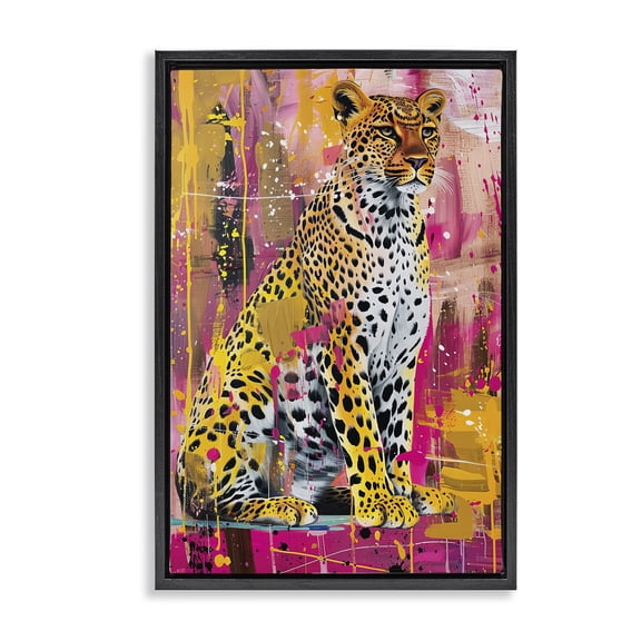 Stupell Industries Urban Abstraction Cheetah Abstract Painting Black Floater Framed Canvas Art Print Wall Art, 17 x 25