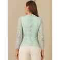 thumbnail image 4 of Blusa de encaje con cuello de volantes Allegra K Verde Claro M, 4 of 5