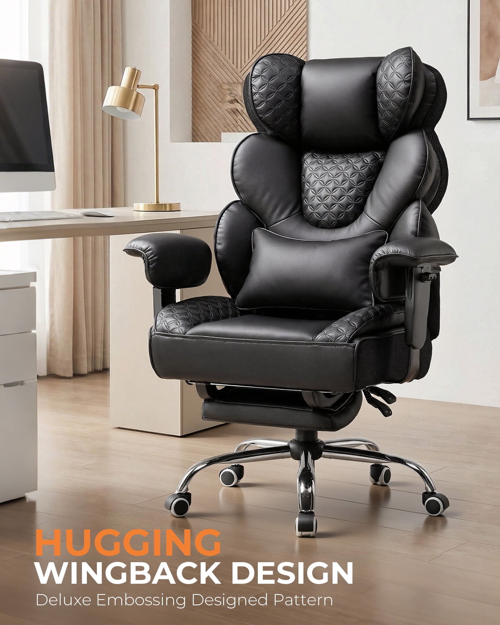 CloudRest Pro 400lbs Executive heavy duty office chair, High Back Ergonomic Computer Desk Chair with Lumbar Back Support,Black