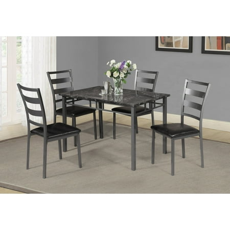 5pc Dining Set, Faux Marble Top and Metallic Legs