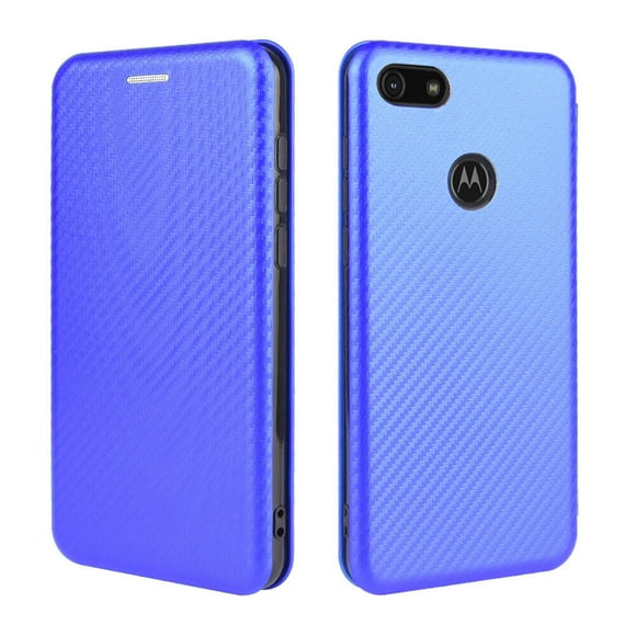 Étui pour Motorola Moto E6 Play, Étui Folio à Rabat Magnétique en Cuir Fibre de Carbone avec Porte-Cartes et Béquille