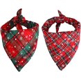 thumbnail image 1 of Paquete de 2 bandanas para perros a rayas rojas y verdes para mascotas, bufanda, babero, gorros navideños, perros grandes, disfraces, mascotas, celosía, bandana, copo de nieve (L, copo de nieve), 1 of 5